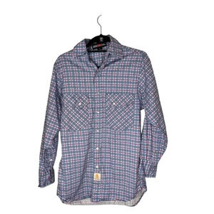 BOCOMAL Men's Flame Resistant Plaid Button-Up Work Shirt Size S